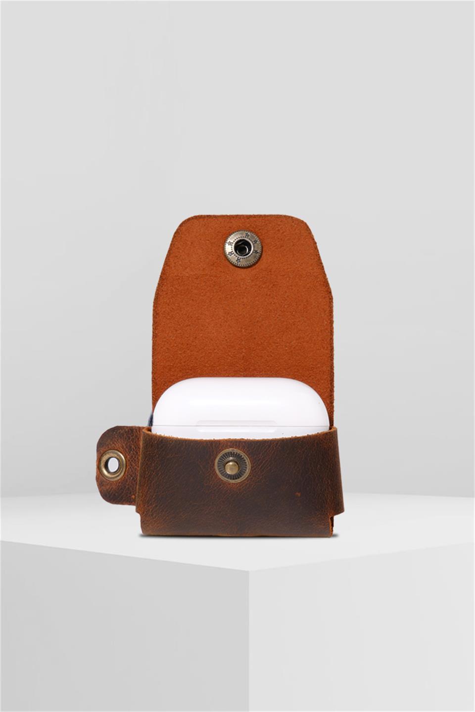 Apple Airpods Pro Hakiki Deri Kılıf+Anahtarlık Crazy Taba 