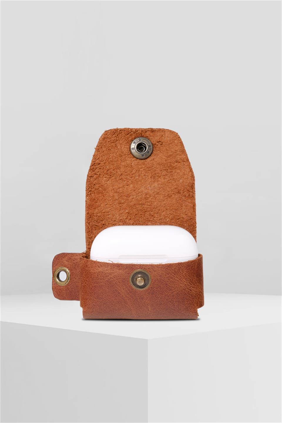 Apple Airpods Pro Hakiki Deri Kılıf+Anahtarlık efekt  Taba 