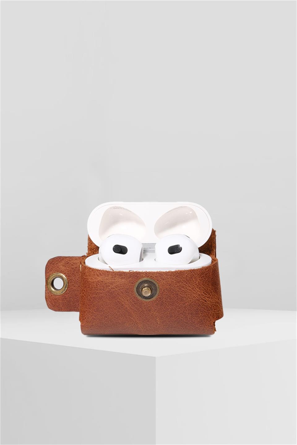 Apple Airpods Pro Hakiki Deri Kılıf+Anahtarlık efekt  Taba 