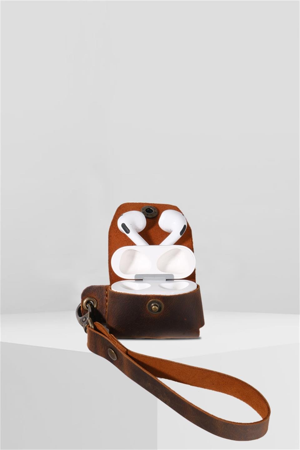 Apple Airpods Pro Hakiki Deri Kılıf+Anahtarlık Crazy Taba 