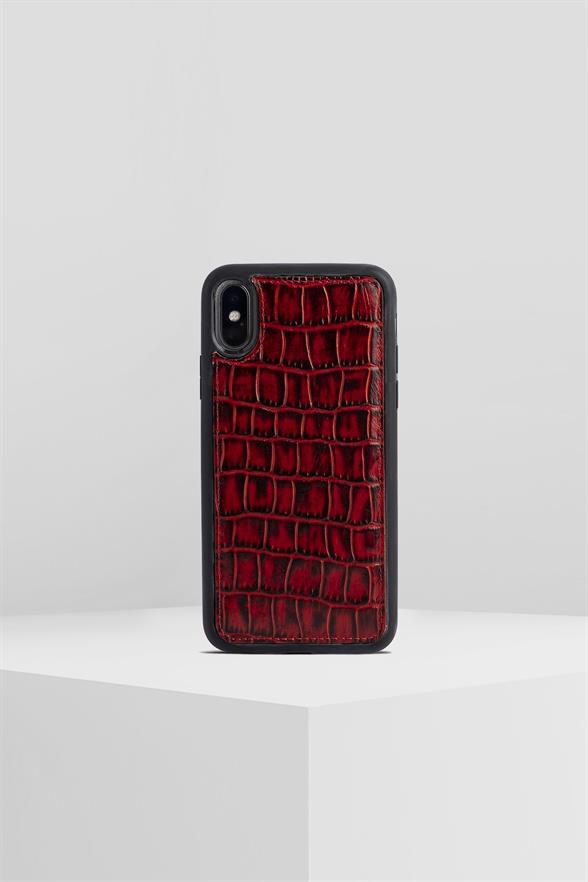 HAKİKİ DERİ IPHONE X DESENLİ KIRMIZI DERİ TELEFON KILIFI,YUMUŞAK DOKULU DERİ,KADİFE İÇ YÜZEY,MODERN TASARIM IPHONE KILIF