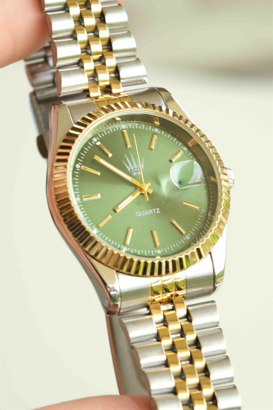 Triton Date Silver Gold Yeşil Kol Saati
