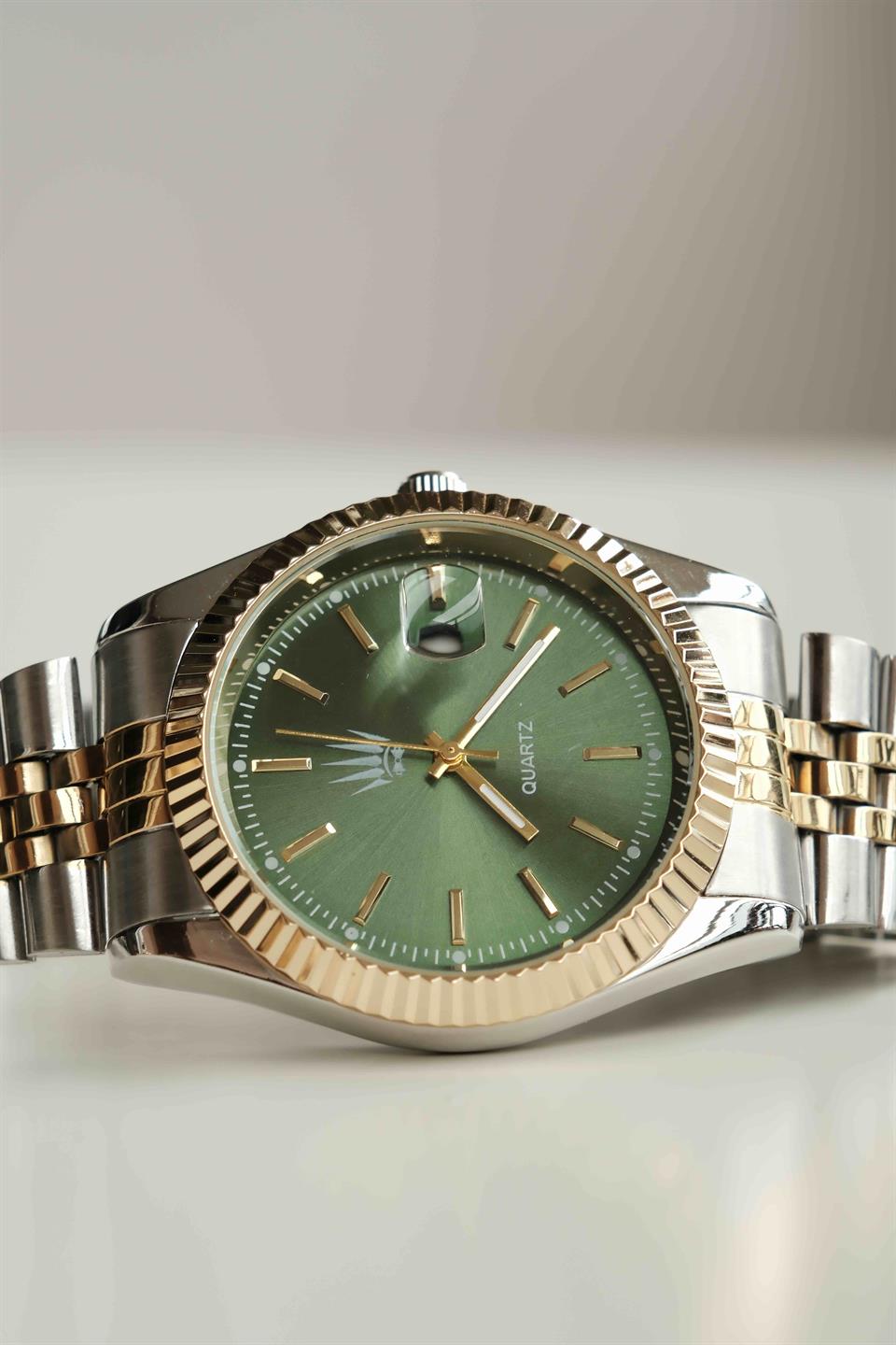 Triton Date Silver Gold Yeşil Kol Saati