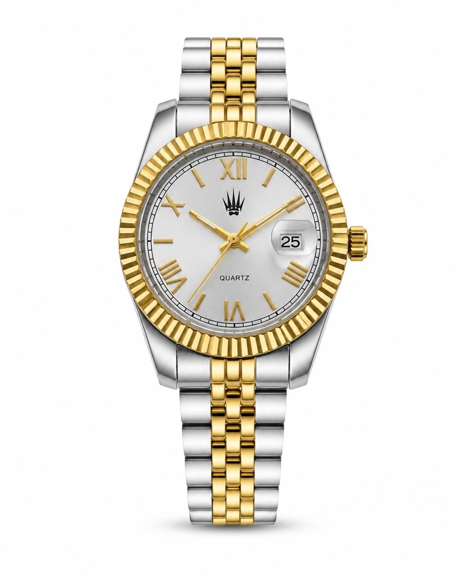 Calvior Silver Gold White Çelik Kol SaatiKol SaatiWATCHOFROYALCalviorCalvior Silver Gold White Çelik Kol Saati
