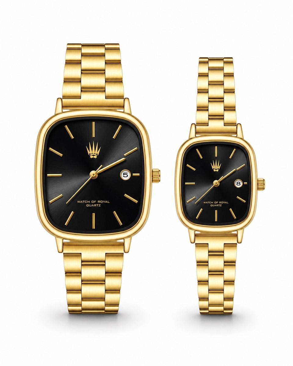 Çift Saati Classic Time Gold Black Kol Saati