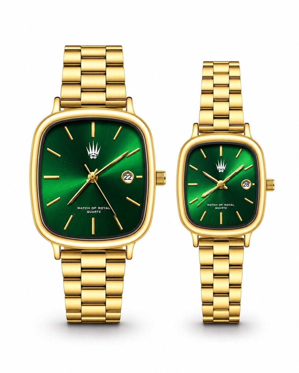 Çift Saati Classic Time Gold Green Kol SaatiKol SaatiWATCHOFROYALçiftsaatiClassicÇift Saati Classic Time Gold Green Kol Saati