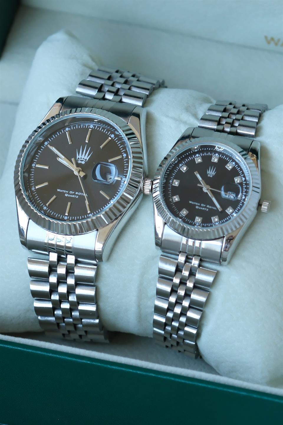 Çift Saati Crest Line Silver Black Kol Saati