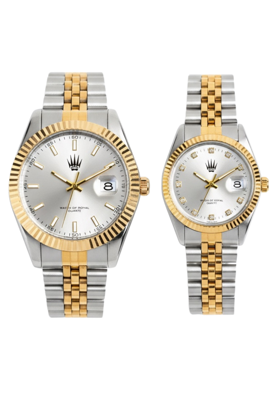 Çift Saati Crest Line Silver Gold white Kol Saati