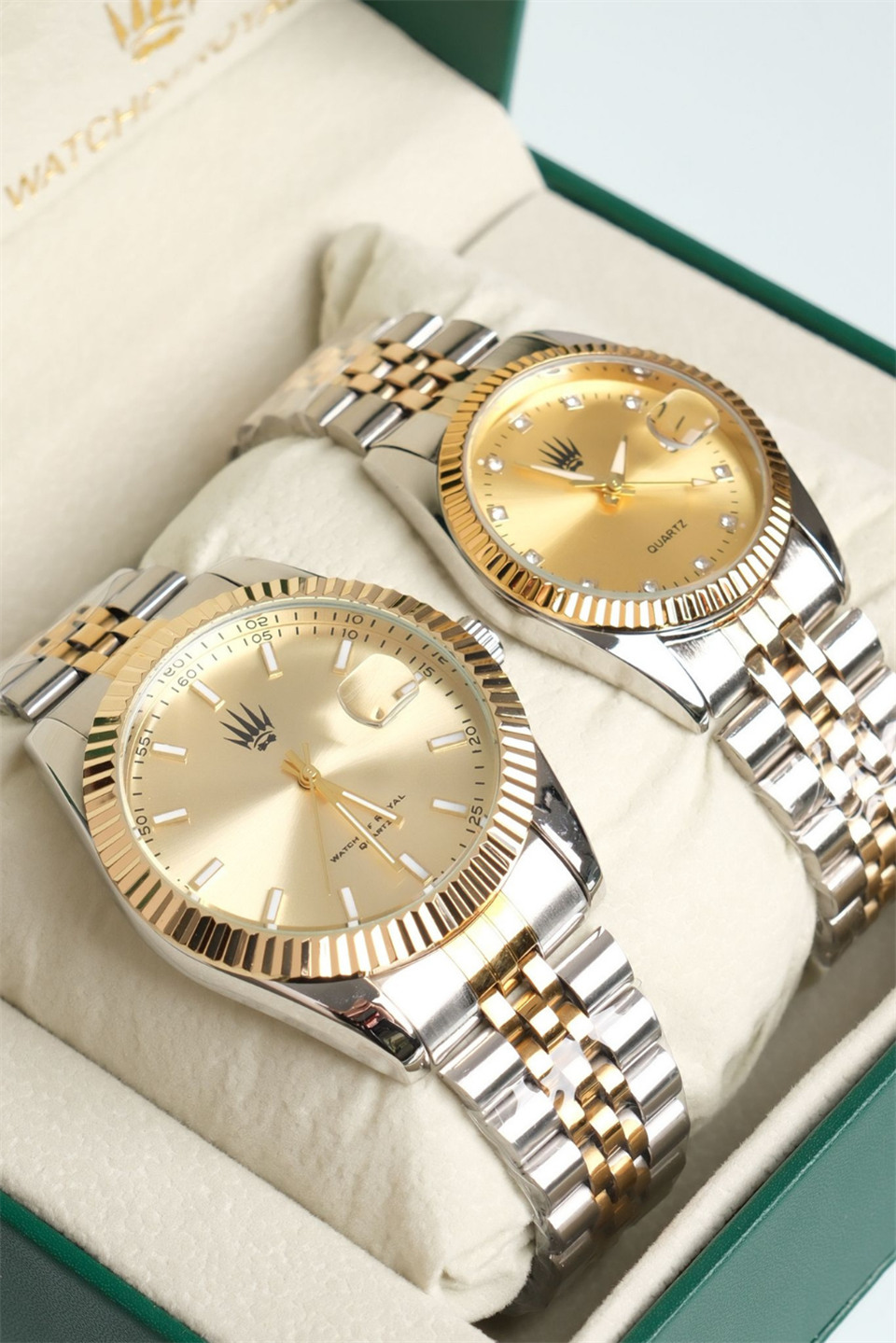 Çift Saati Crest Line Silver Gold Yellow Kol Saati