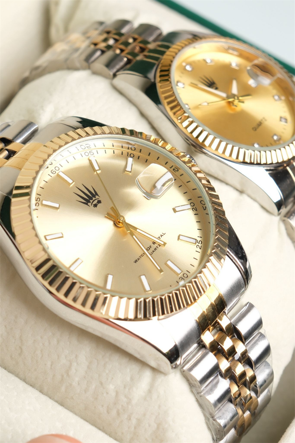 Çift Saati Crest Line Silver Gold Yellow Kol Saati