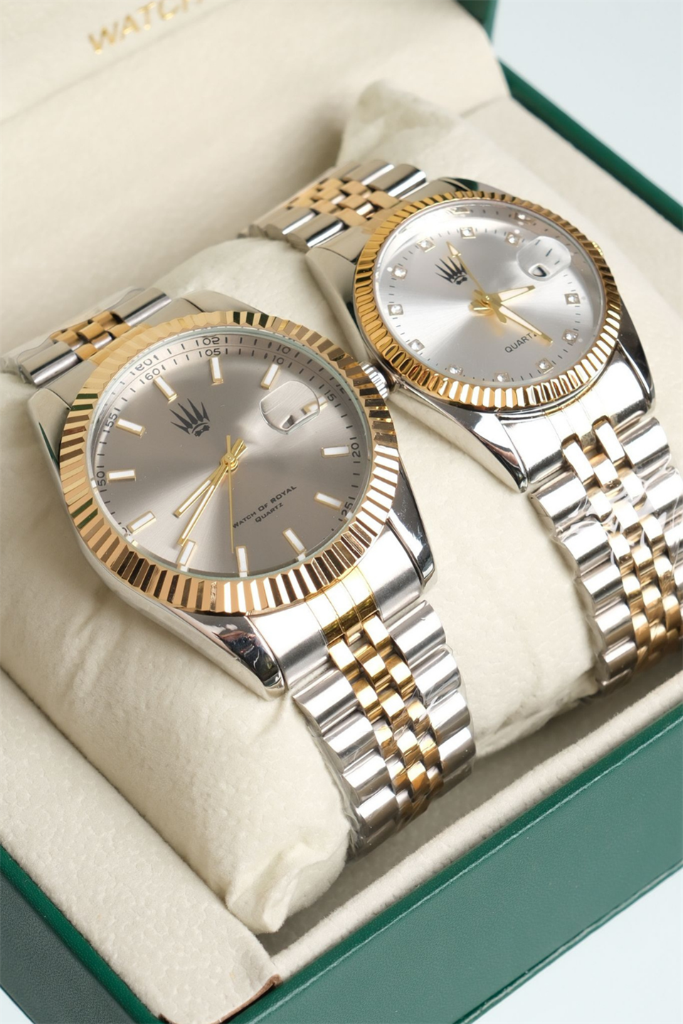 Çift Saati Crest Line Silver Gold white Kol Saati