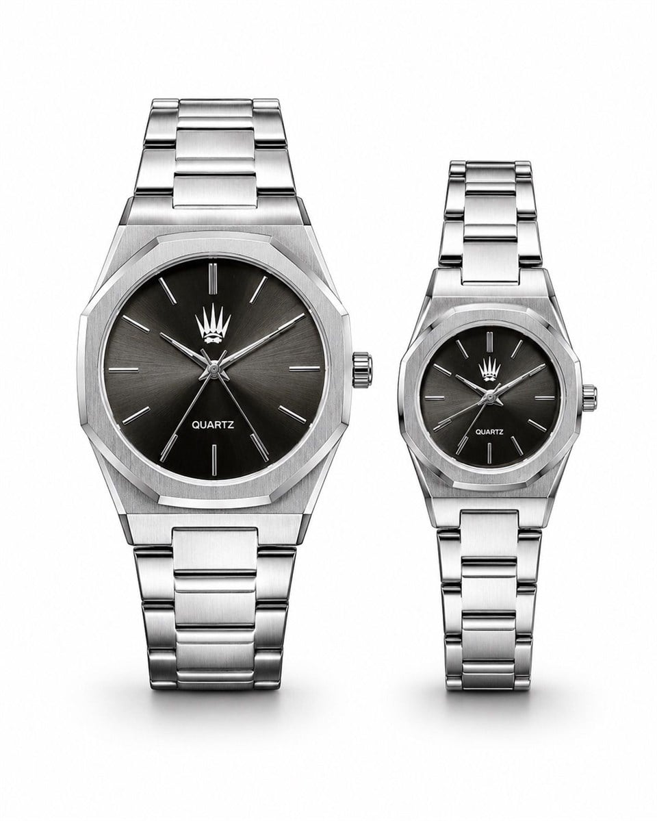 Çift Saati Dualis Silver Black Kol Saati