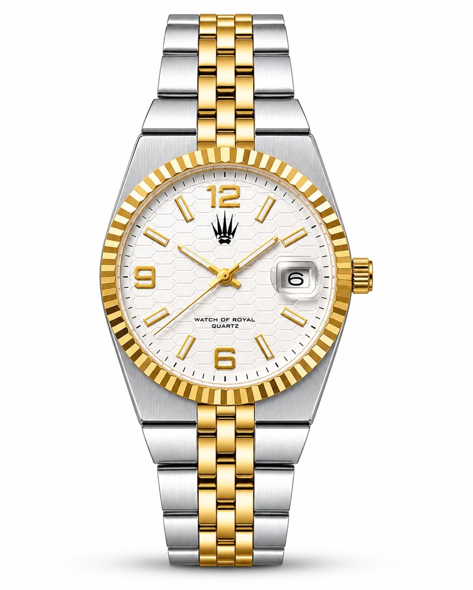 Hexora Prime Silver Gold White Çelik Kol Saati