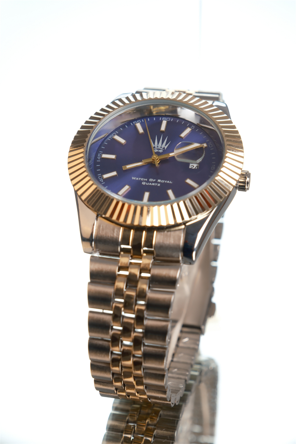 Quantum Date Silver Gold Blue Kol Saati