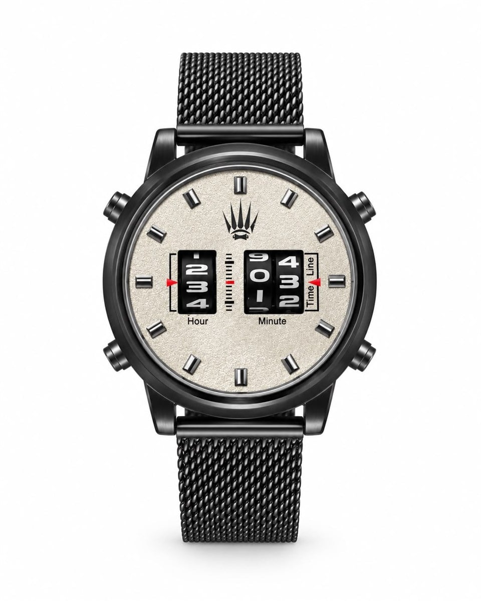 Roller Design Black-White Steel Mesh Kol Saati