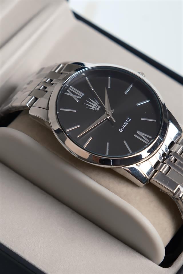 Rustic Silver Black Quartz Kol Saati