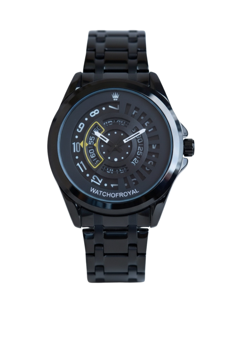 Çelik Kordonlu Sarı Siyah Unisex Kol Saati 316L Çelik Kasa, Hardlex Mineral Cam, 3ATM Speedmaster