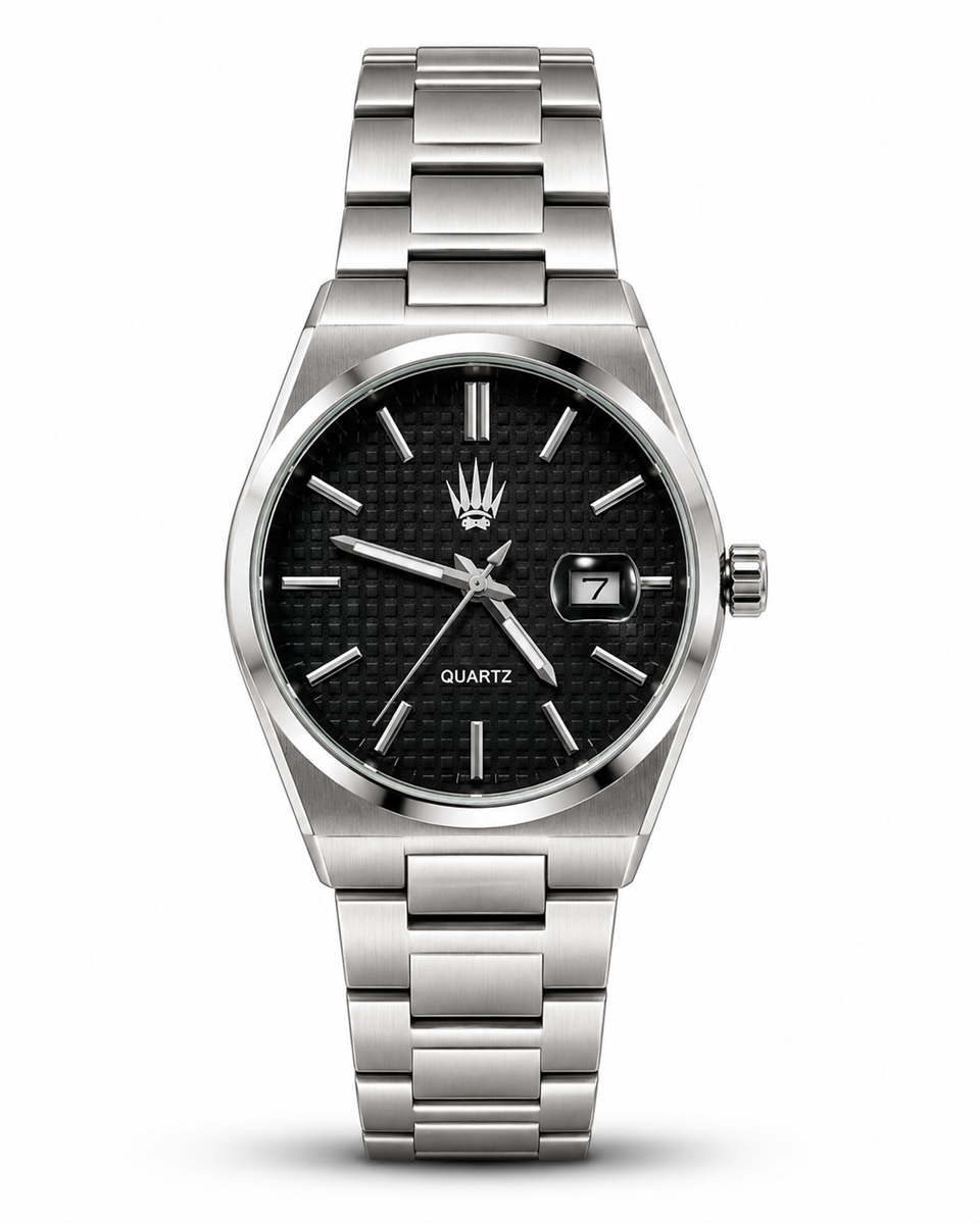 Vortex Silver Black Çelik Kol Saati