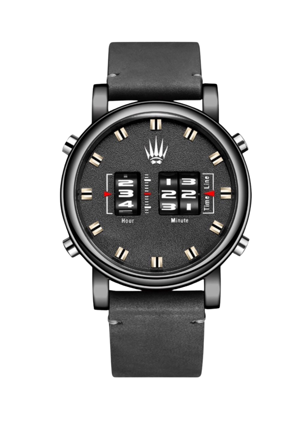 ROLLER DESIGN BLACK LEATHER WRISTWATCH