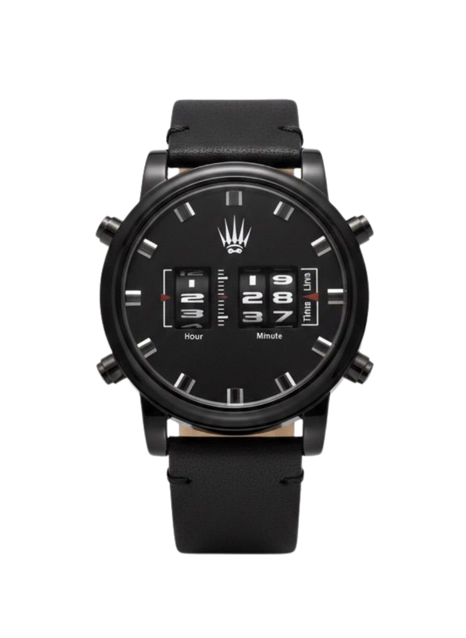 ROLLER DESIGN BLACK LEATHER WRISTWATCH