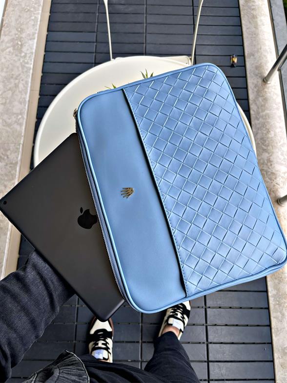 Modern Tasarım Vegan Deri Mavi El Çantası 6 Kart, Tablet Telefon Bölmesi ve Fermuarlı Organizer Colorato