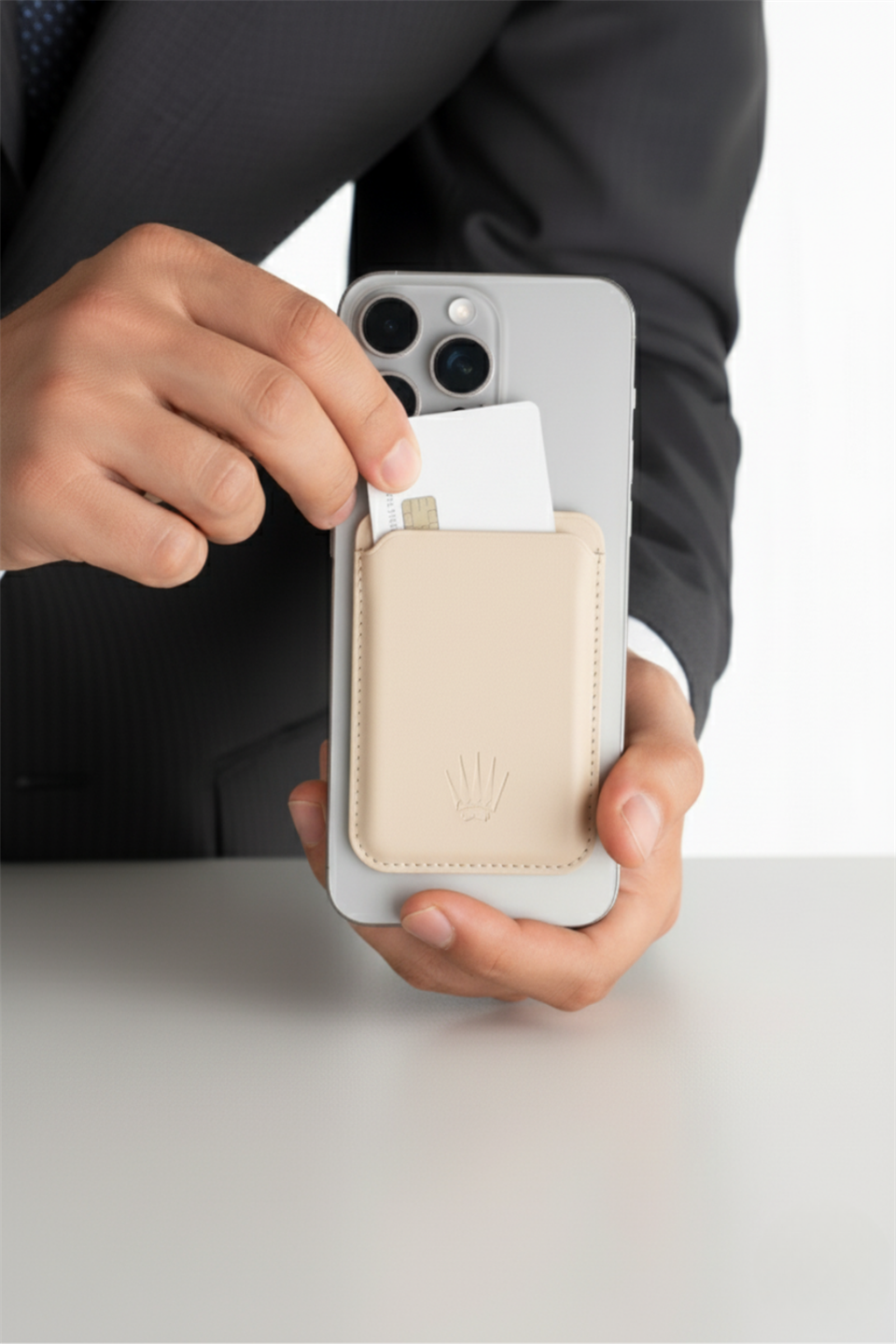 Kickstand Standlı Bej Magnetik Yapıştırmalı Mıknatıslı Kartlık