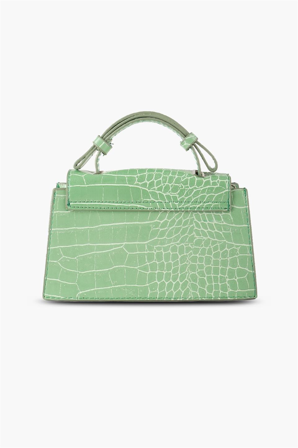 Mint Yeşili Kadın Kroko Desenli Mini El ve Çapraz Askılı Çanta ALESSİA