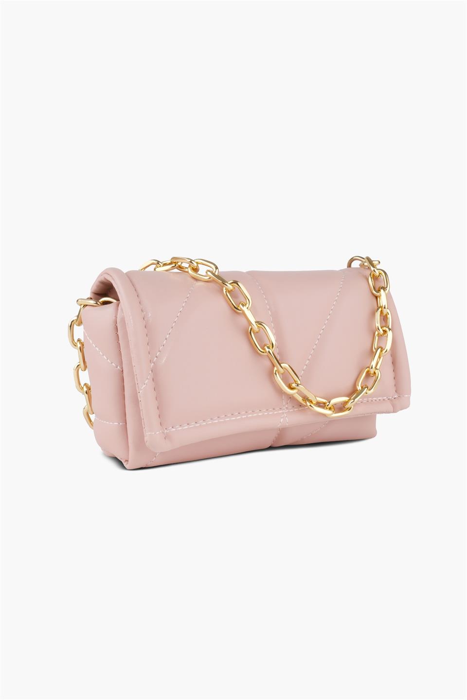 Kapitone Kadın Pudra Pembe Deri Çapraz Askılı Omuz Ve El Çantası Celia