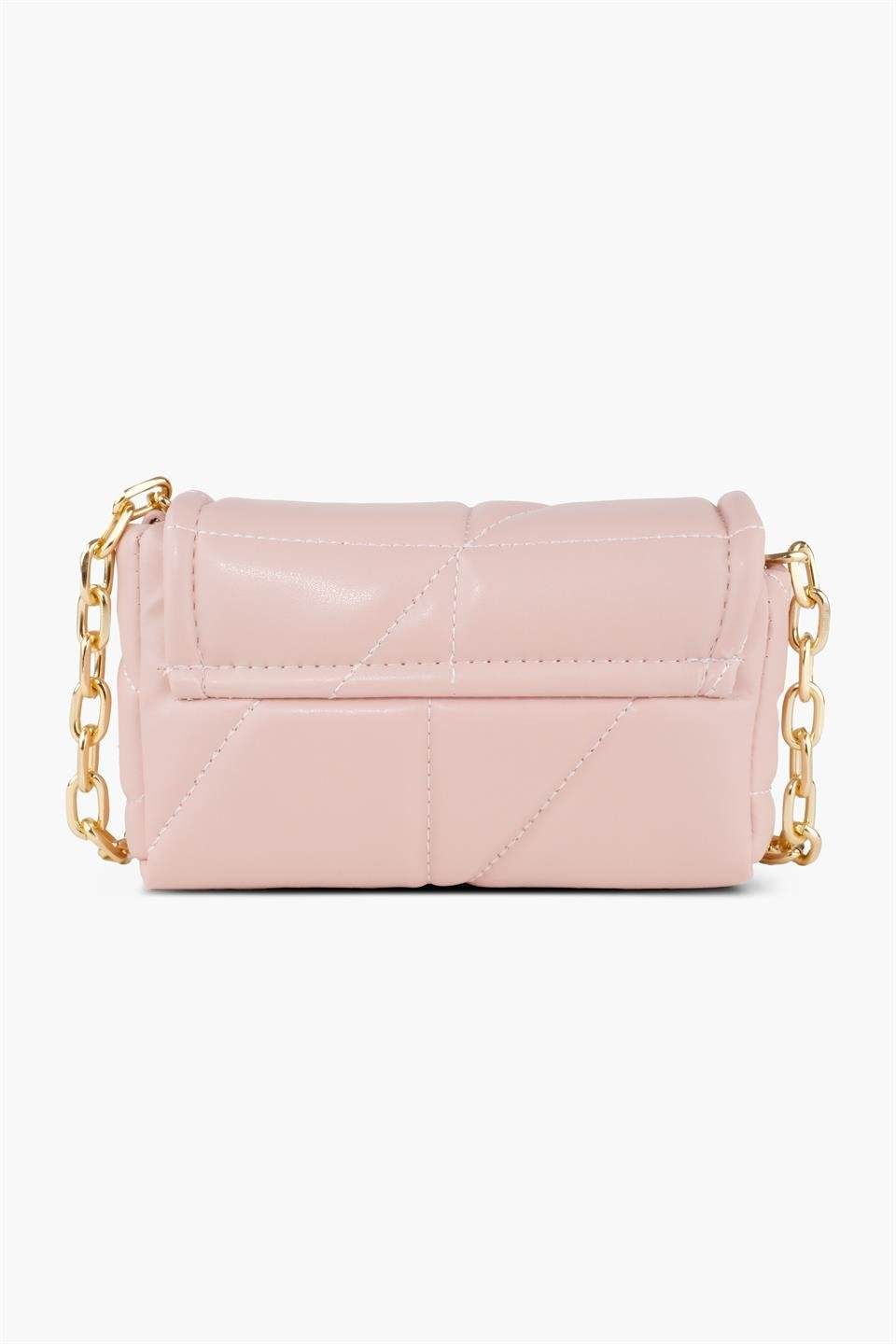 Kapitone Kadın Pudra Pembe Deri Çapraz Askılı Omuz Ve El Çantası Celia