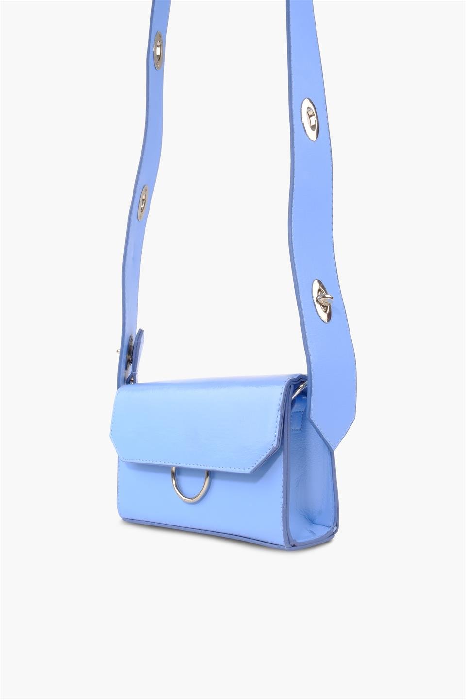 Kadın Desenli Turkuaz Deri Ayarlanabilir Omuz Ve El Çantası Dina