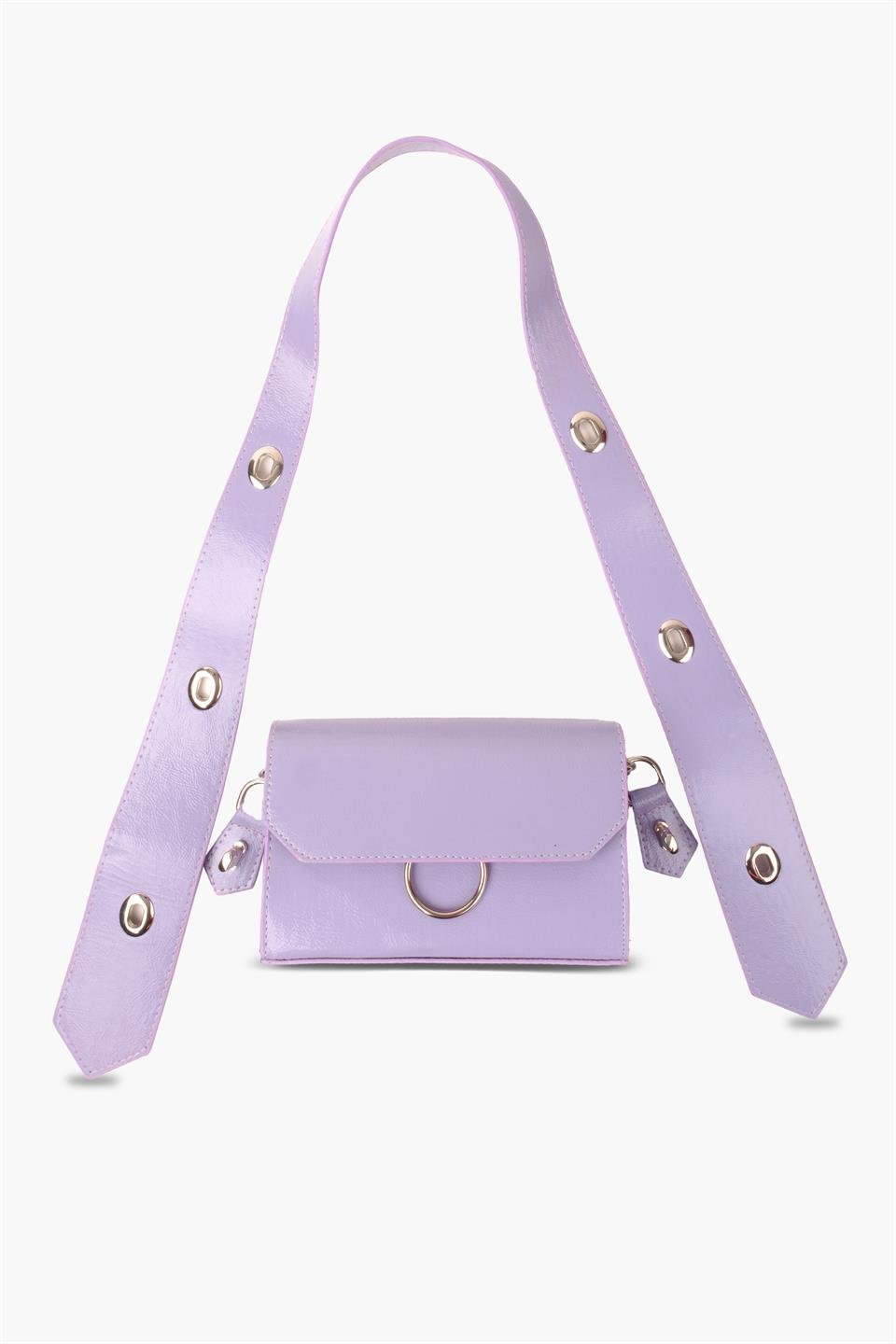 Kadın Desenli Lila Deri Ayarlanabilir Omuz Ve El Çantası Dina