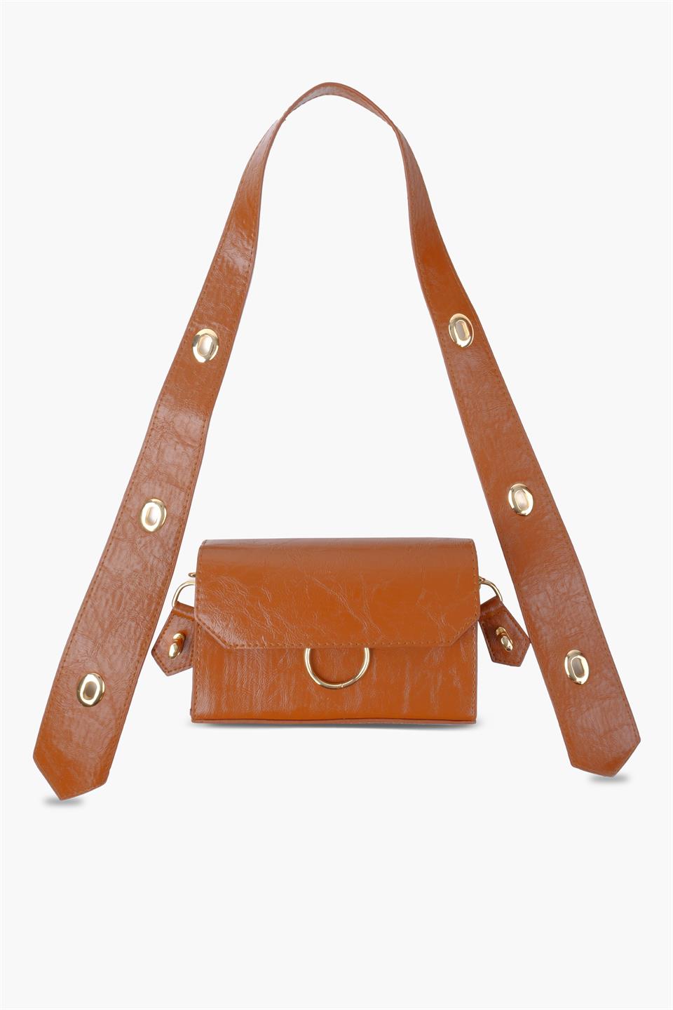 Kadın Kahverengi Deri Ayarlanabilir Omuz Ve El Çantası Dina