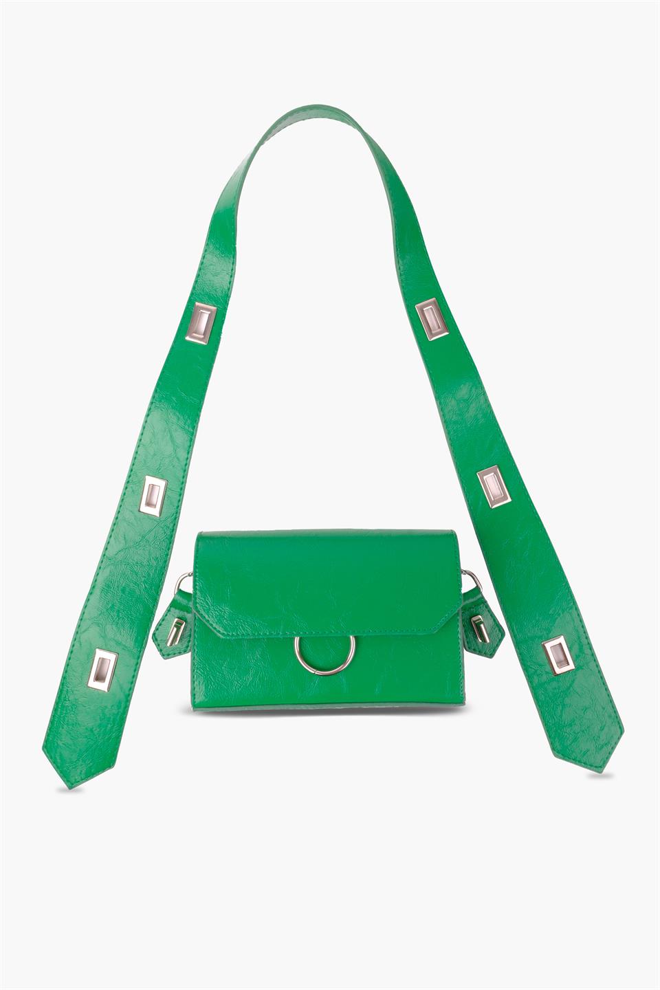 Kadın Yeşil Deri Ayarlanabilir Omuz Ve El Çantası Dina
