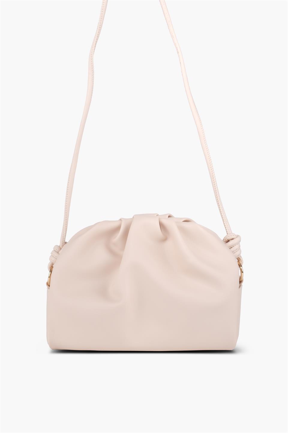 Çapraz Askılı Krem Çıtçıt ve Fermuarlı Deri Çanta Diya