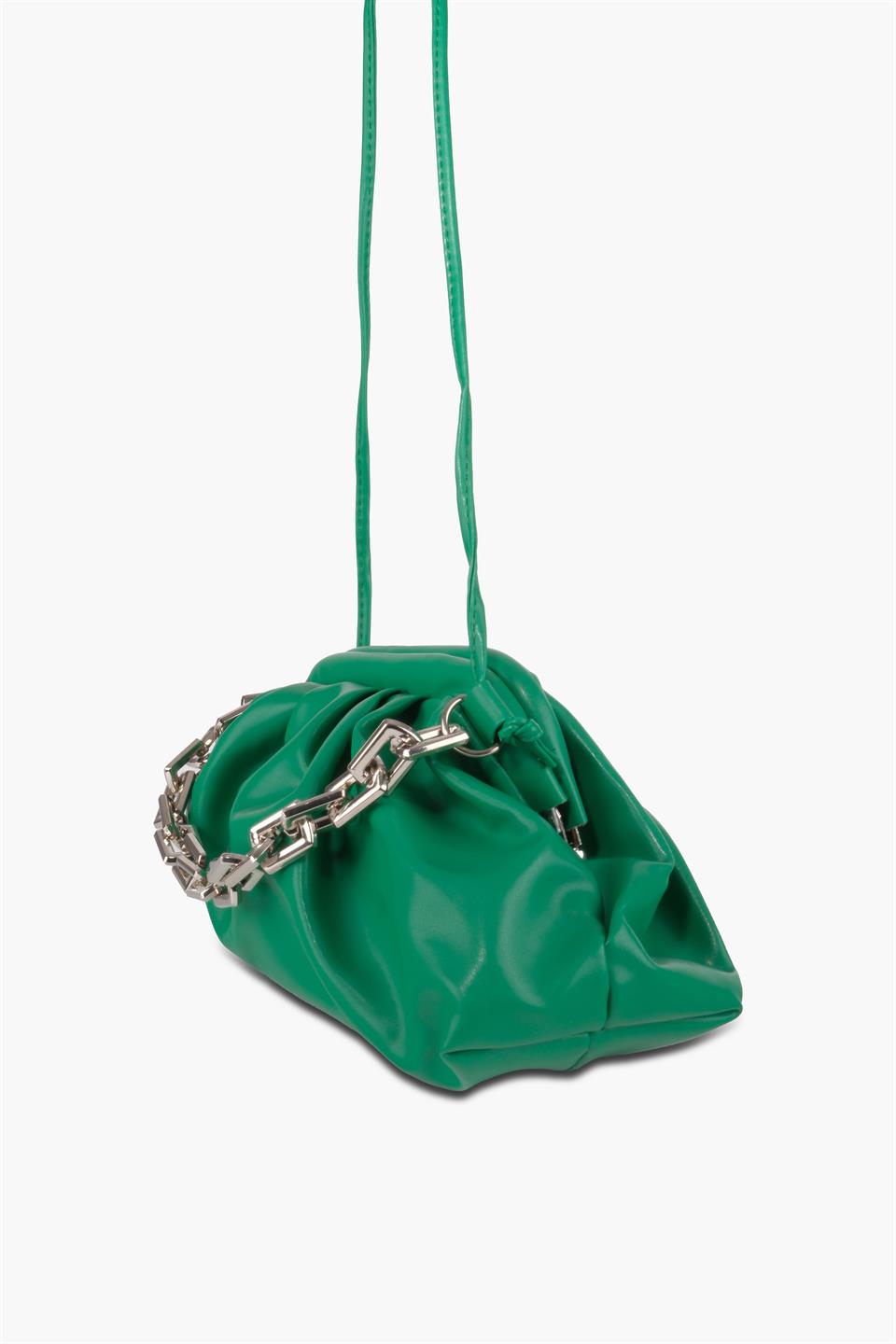 Kadın Yeşil Zincirli Çapraz Askılı Özel Kİlitli Deri Çanta Emma
