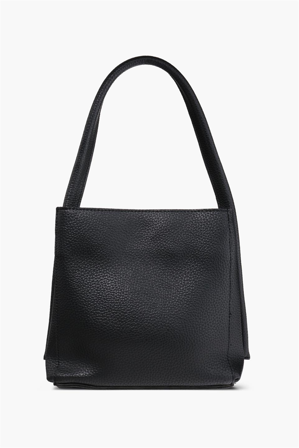 Kadın Çantası Siyah Tek Askılı İki Bölmeli  Deri Omuz Çantası JAMİA