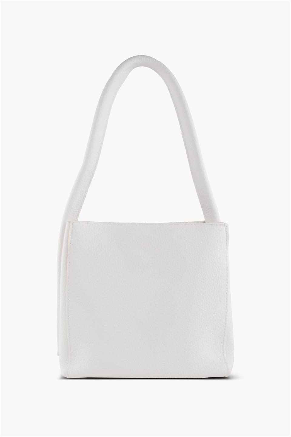 Kadın Çantası Beyaz Tek Askılı İki Bölmeli  Deri Omuz Çantası JAMİA