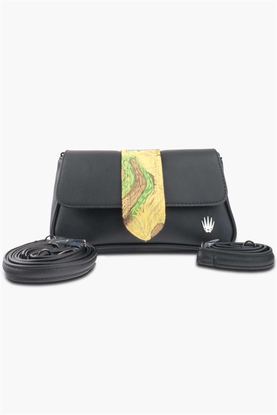 Kadın Buğday Tarlası Ve Kargalar  Siyah Askılı Deri Ve Omuz Çantası Juliette