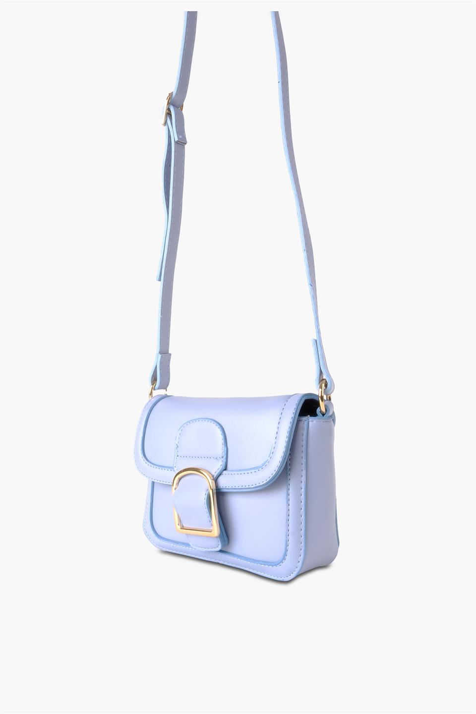 Kadın Çantası Mavi Gold Tokalı Çapraz Askılı Çanta laide