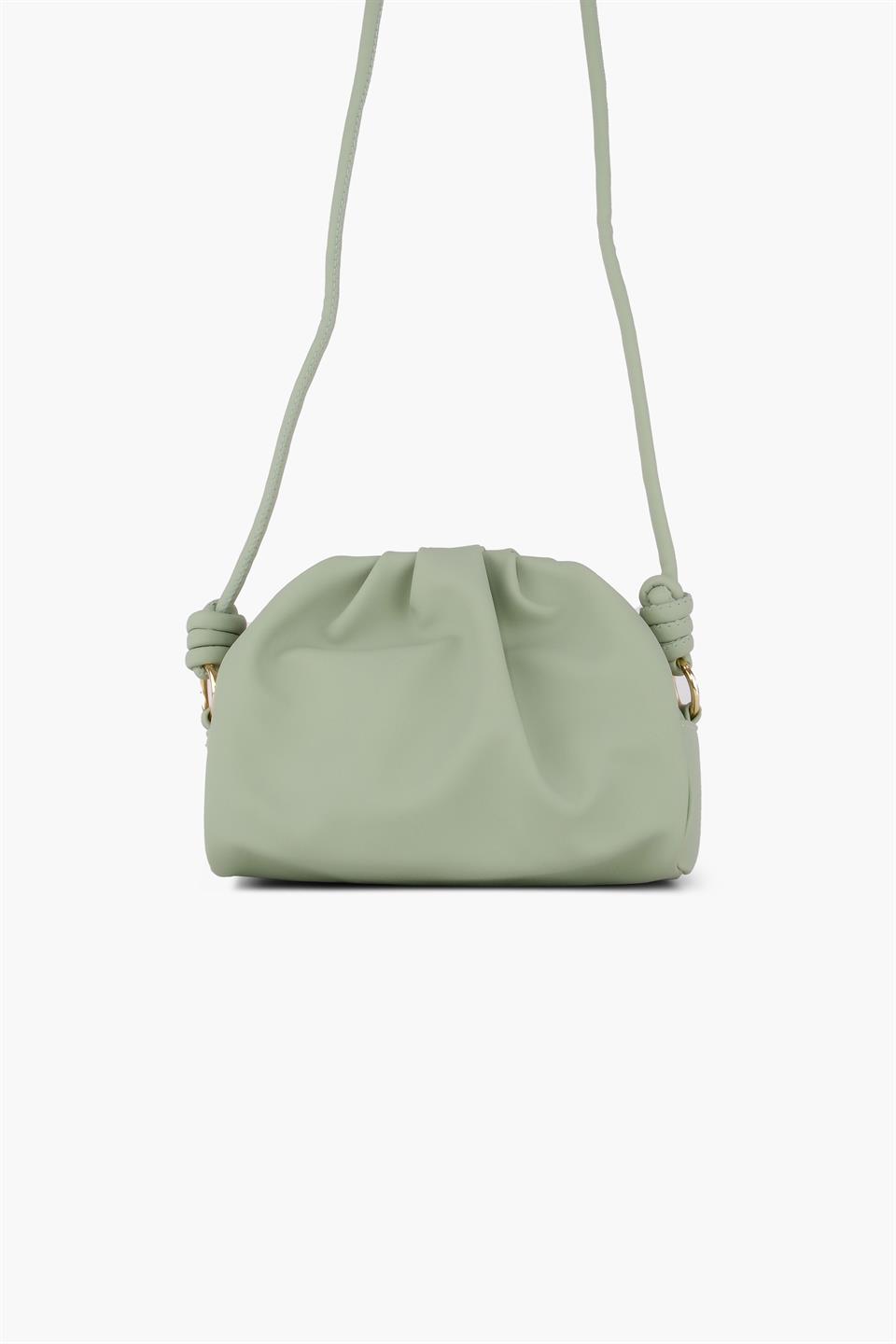 Çapraz Askılı  Mint Yeşili  Çıtçıt ve Fermuarlı Deri Çanta OLİVİA