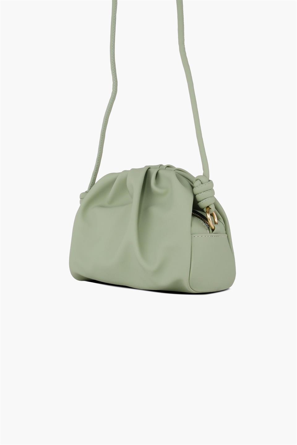 Çapraz Askılı  Mint Yeşili  Çıtçıt ve Fermuarlı Deri Çanta OLİVİA