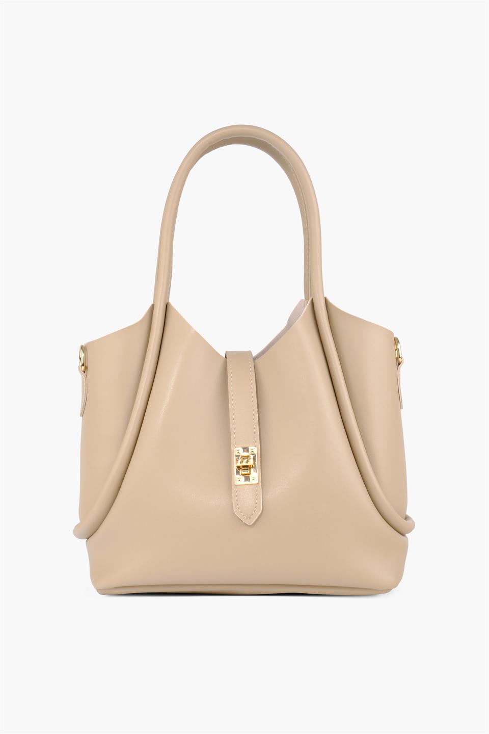 Bej Yavrulu Deri Omuz Çantası SARA