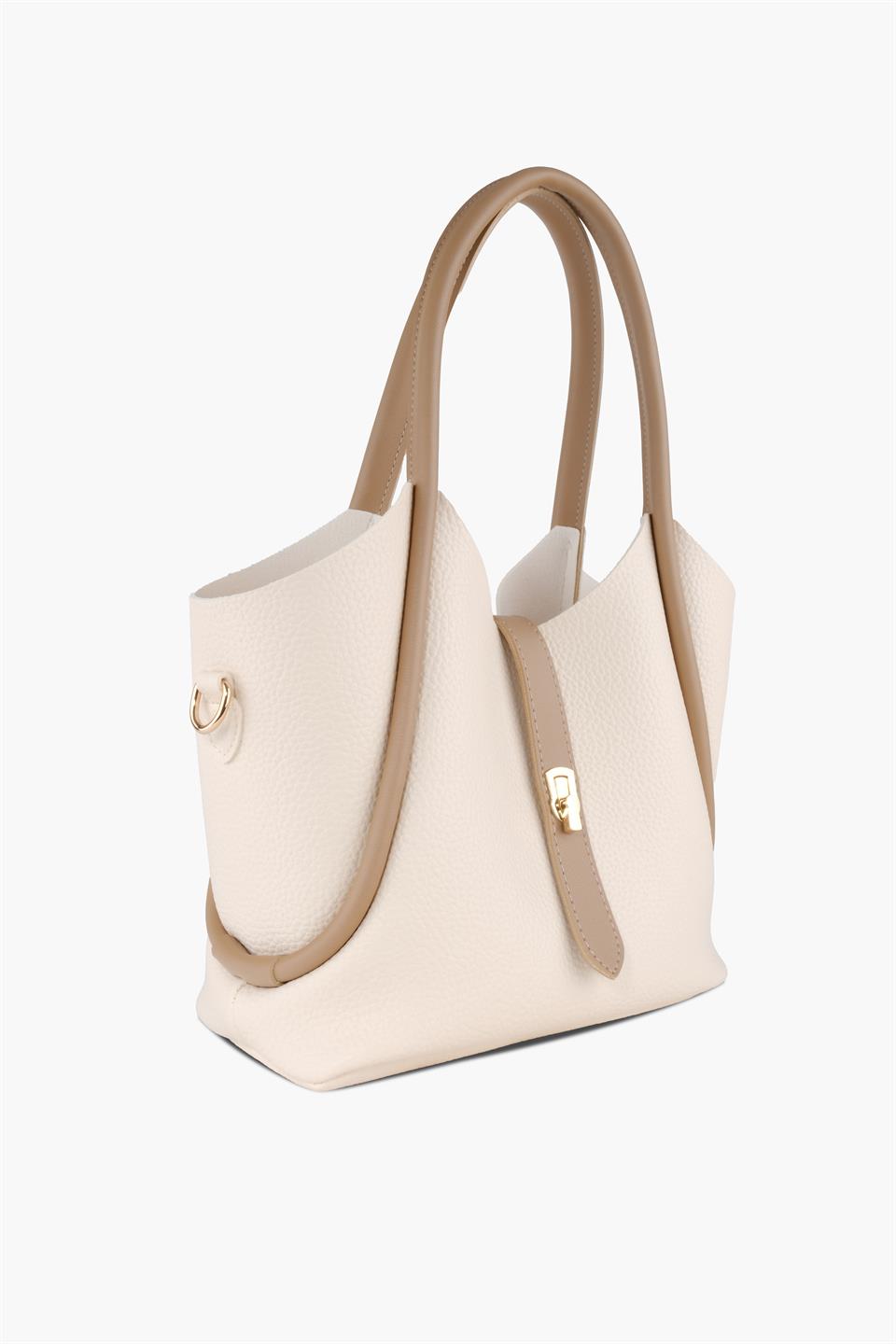 Krem Yavrulu Deri Omuz Çantası SARA