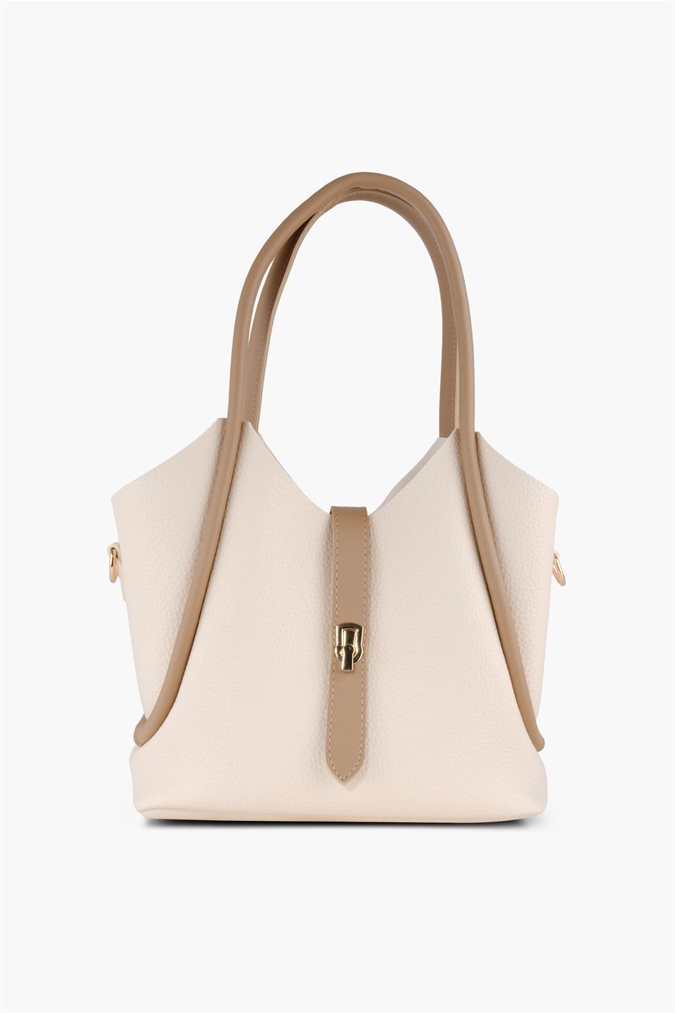 Krem Yavrulu Deri Omuz Çantası SARA