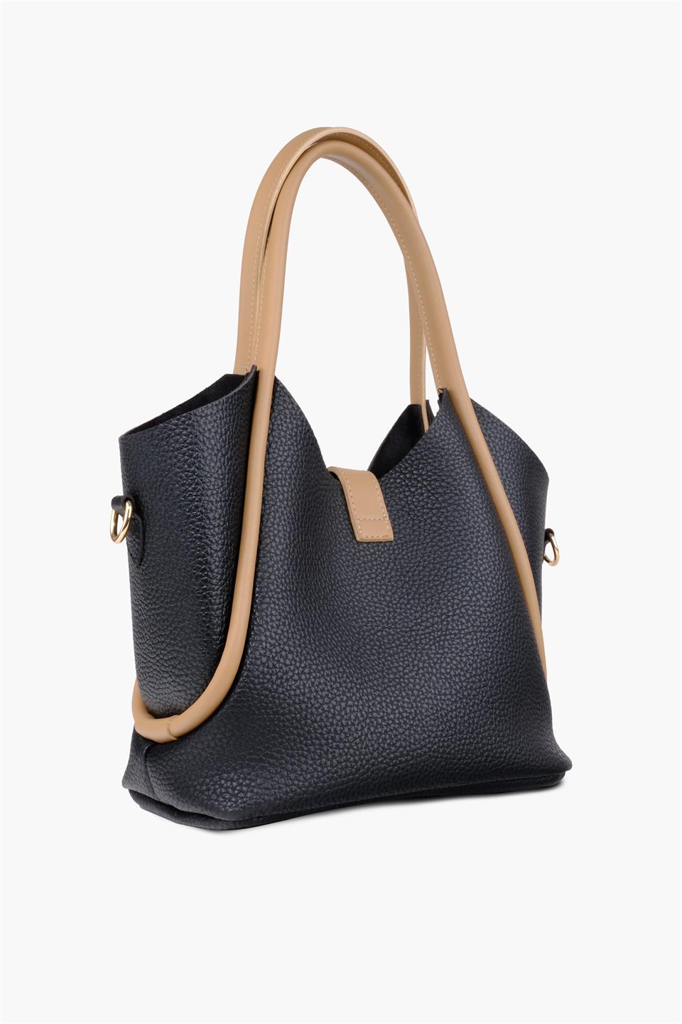 Siyah Yavrulu Deri Omuz Çantası SARA