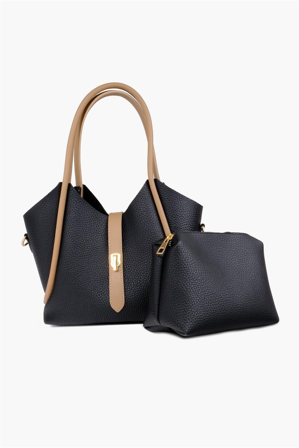 Siyah Yavrulu Deri Omuz Çantası SARA