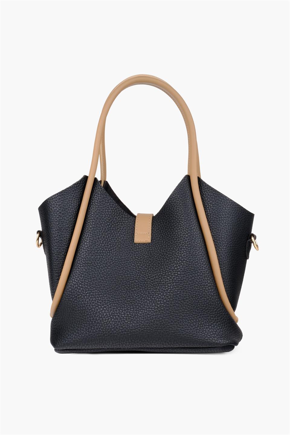 Siyah Yavrulu Deri Omuz Çantası SARA