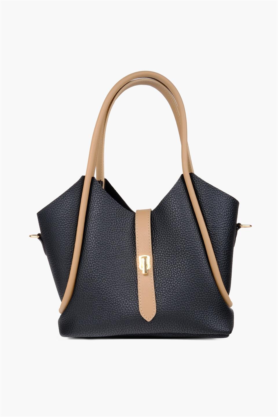 Siyah Yavrulu Deri Omuz Çantası SARA