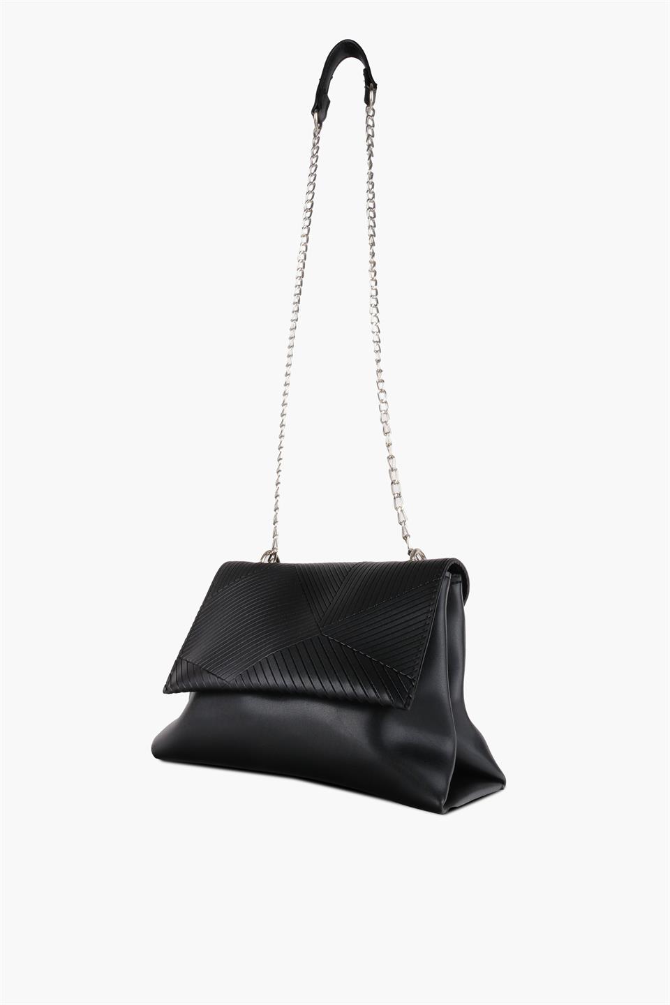 Siyah Asimetrik Desenli Gold Asklı Çapraz Askılı Ve Omuz Çantası Silvia