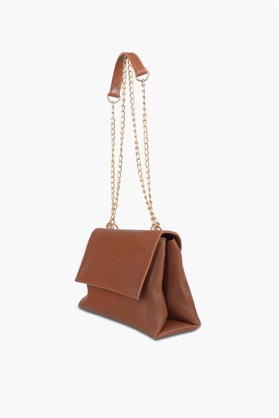 Taba Asimetrik Desenli Gold Asklı Çapraz Askılı Ve Omuz Çantası Silvia